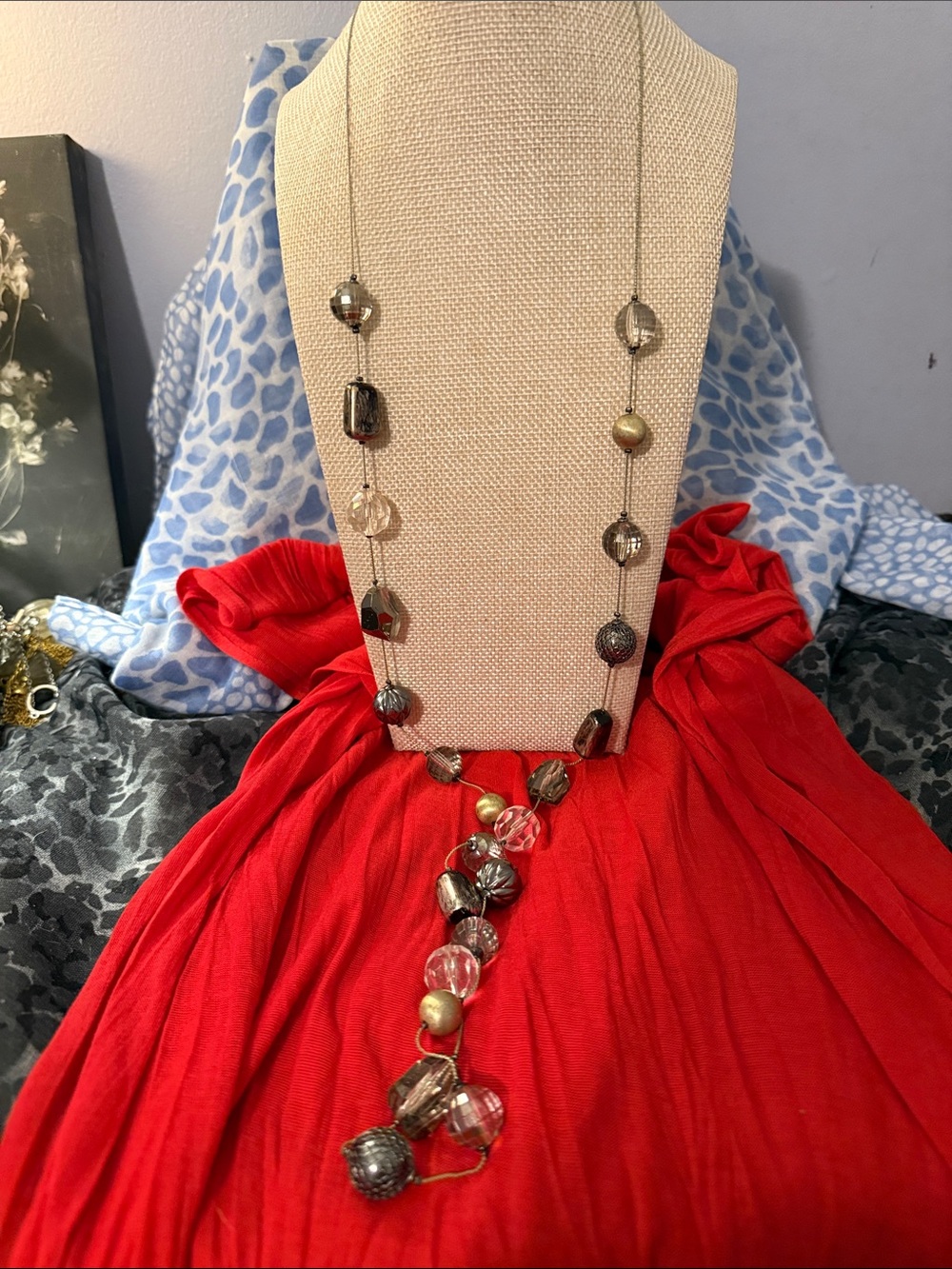 New York & Company Metallic, Gold and Clear Long Bead Necklace
